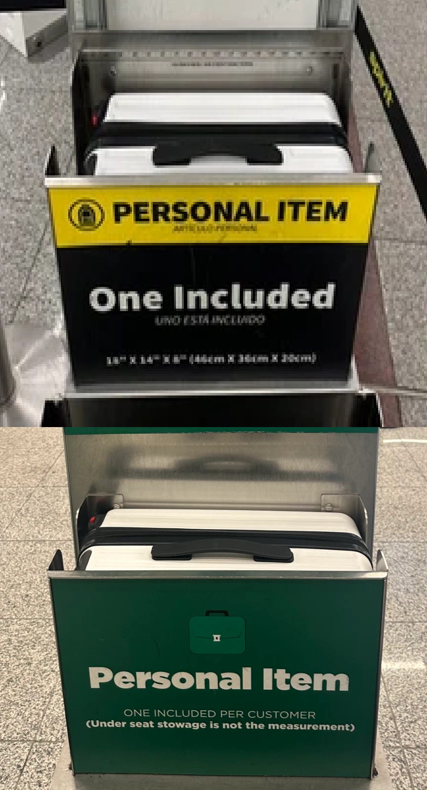 Personal Item Suitcase 18x14x8 In. Removable Wheels Converts Carry-On to Free Underseat Luggage Lightweight Travel Bag For Spirit Frontier Allegiant and more, white & black